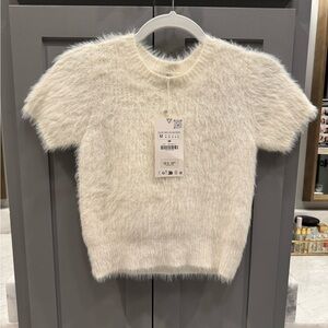 Zara Cream Fuzzy Crop Top